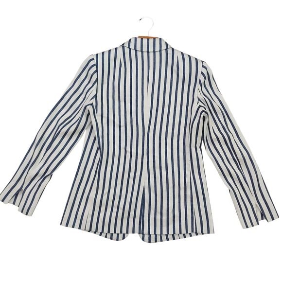 Carlisle Sport Blazer Jacket Womens 6 White Navy Striped Linen Blend Two Button - Picture 3 of 11